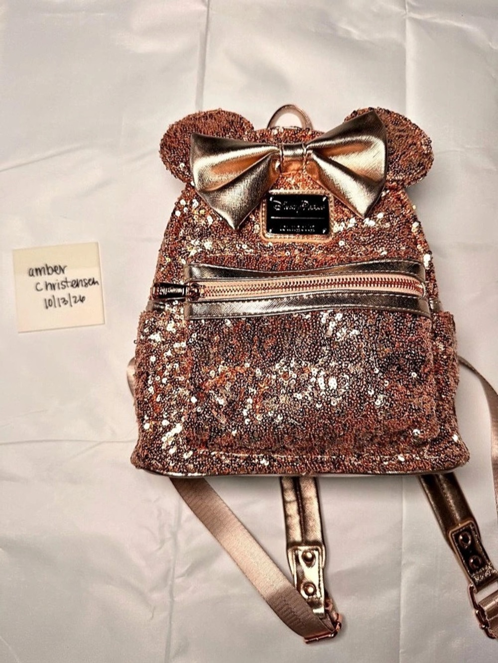 Loungefly Sequin Bow Backpack in Rose Gold